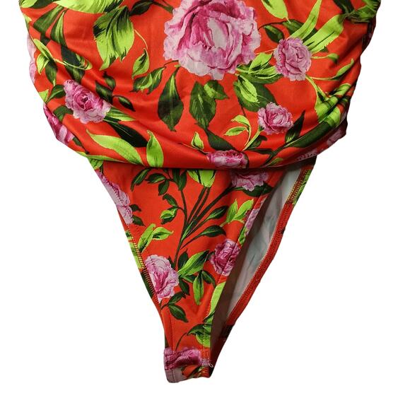 Zara Womens Rose Floral Printed Draped Bodysuit High Cut Medium New - Picture 8 of 13